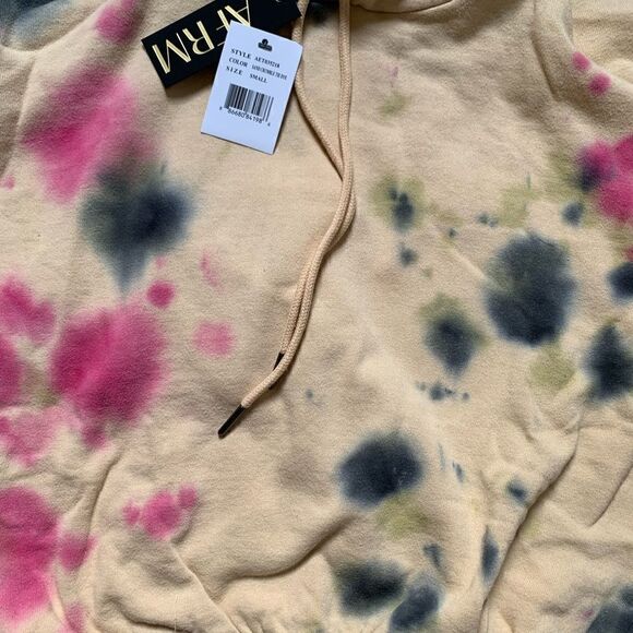 NWT! AFRM Sand Crumble Cropped Tie Dye Hoodie Sweatshirt Pink Blue Grunge - Picture 7 of 7